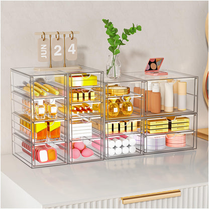 StowBin Schubladen-Organizer 4er-Set, 16 Schubladen, transparent