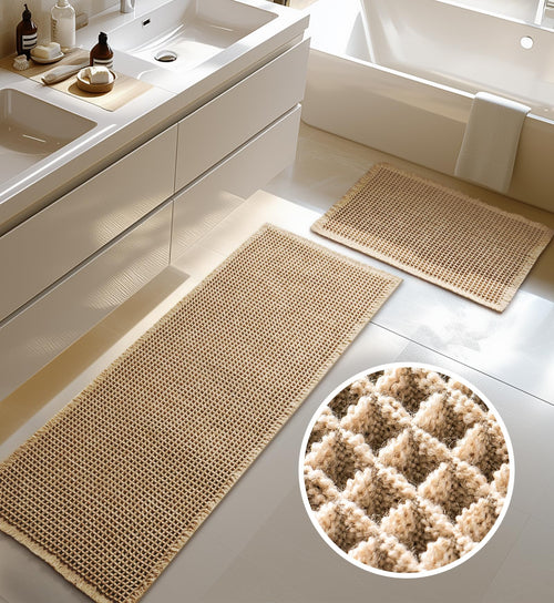 Furicher Badteppich Set 2-teilig, rutschfest, waschbar, Boho-Stil mit 3D-Waffeltextur