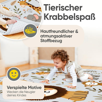KIDDY KINGDOM Premium Spielmatte Baby – Memory Schaum 180x140cm Grau