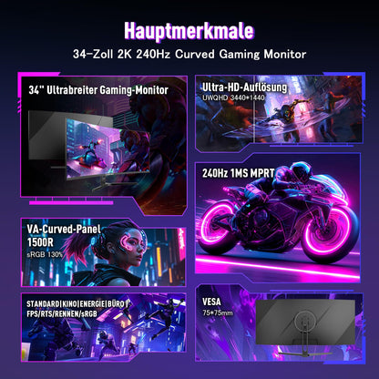 Amzfast AMZG34C5QPro Curved Gaming Monitor - 34 Zoll 240Hz