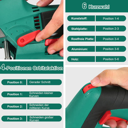 HYCHIKA Stichsäge 800W mit Laser, 110 mm Schnitttiefe, 6 Blätter
