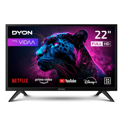 DYON Movie Smart 22 VX Smart TV - 22 Zoll Full-HD LED. Flacher, schwarzer Bildschirm für Streaming-Inhalte.