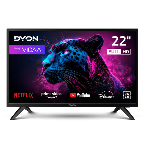 DYON Movie Smart 22 VX Smart TV - 22 Zoll Full-HD LED. Flacher, schwarzer Bildschirm für Streaming-Inhalte.