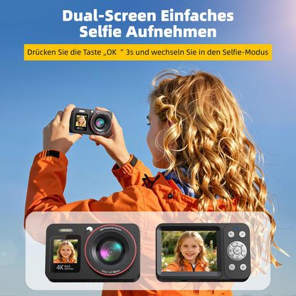 Caytail Digitalkamera 4K 64MP Kompaktkamera mit 18x Zoom, Schwarz