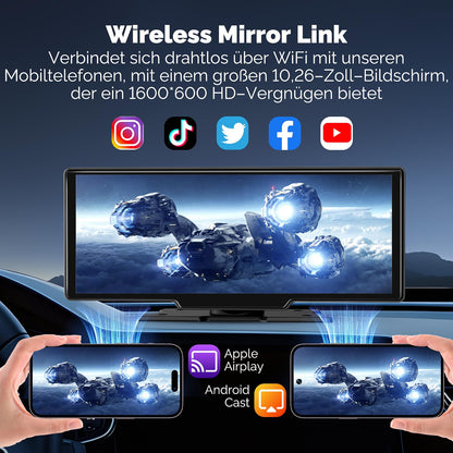 Alpinetech 10,26 Zoll Carplay Android Auto Display Dashcam