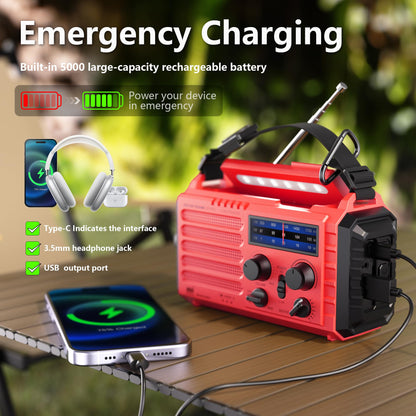 Mesqool Notfallradio AM/FM/SW Kurbelradio mit Solar, 5000 mAh Akku