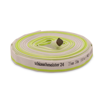 Ø 1 Zoll - 25 mm, 30 m Flachschlauch | Bauschlauch | Industrieschlauch | Synthetischer Gummi, Weiß mit Grün, 10 Bar, -20°C bis +60°