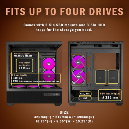 KEDIERS G800-B50F ATX PC Gehäuse – Glas, ARGB, Schwarz