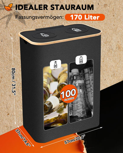 SOUTHGATE Pfandflaschen Sammelbehälter 2 Fächer 170L Schwarz Faltbar