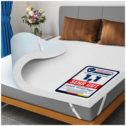 DOPEDIO 7,5cm Gel Memory Foam Matratzen Topper - 180x200cm Weiss. Optimiert Liegekomfort und Druckentlastung der Matratze.