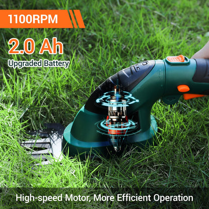 LIFERUN Akku Grasschere 2-in-1 Strauchschere mit Teleskopstiel, Grün