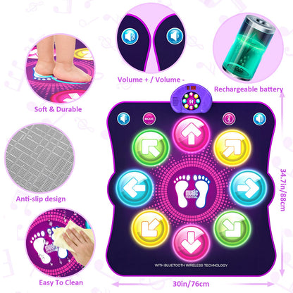 LEAPRCSTORE Tanzmatte für Kinder mit 8 LED-Leuchten und 6 Modi