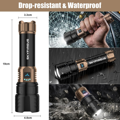 SKYFIRE LED Taschenlampe 5000 Lumen, USB-C aufladbar, zoombar