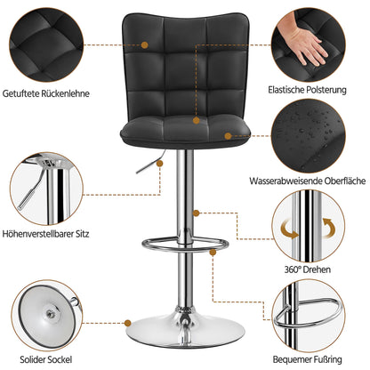 Yaheetech 2er Set drehbar Kunstleder Barhocker - Schwarz