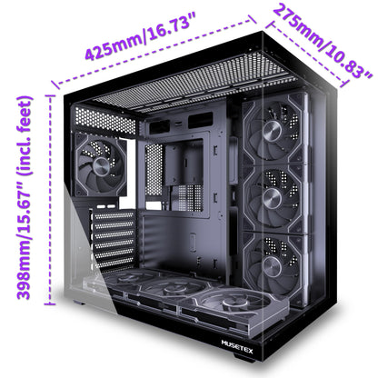 MUSETEX Y6 PC Gehäuse ATX Mid Tower mit 7 ARGB-Lüftern, schwarz