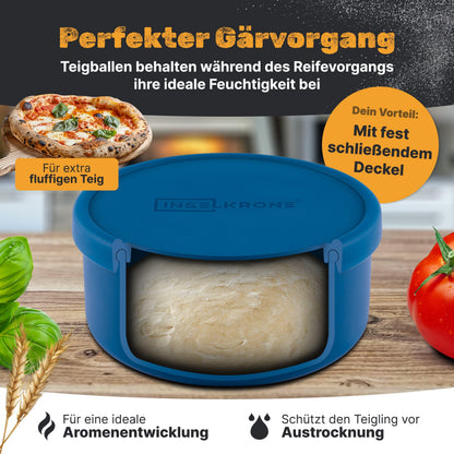 Inselkrone Pizzaballenbox mit Deckel, 6er Set, Silikon, blau, Ø 14 cm