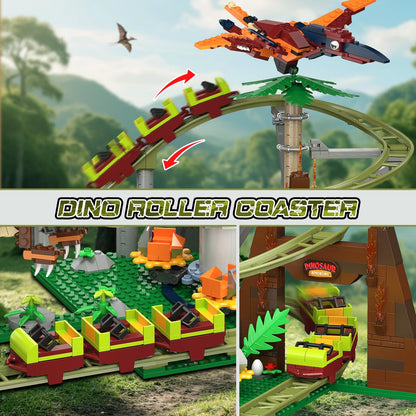 HOGOKIDS Dinosaurier Achterbahn Bausteine Set, 1222 Teile ab 8 Jahren
