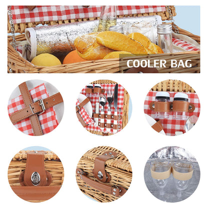 ZORMY Weidenkorb für 2 Personen, Weidenkorb Korb-Sets mit isoliertem Fach, handgefertigter Picknickkorb für 2 Personen, klassisches rotes Karo mit Utensilien, Besteck, perfekt für Picknick, Camping