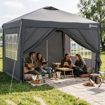 Sekey Pop Up Pavillon 3x3 m, wasserdicht, mit Seitenwänden, grau