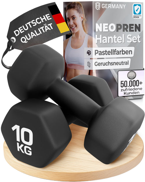 HQ Germany Kurzhanteln Set 2 x 10 kg - geruchsfreie Hanteln in Pastell mit grossen Gewichtszahlen
