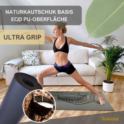 Yosana Yogamatte Naturkautschuk ECO PU Ultra Grip - 183x68cm 4mm