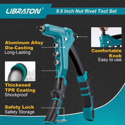 Libraton Nietmutternzange Set 9,5 Zoll mit 40 Nietmuttern M3-M6