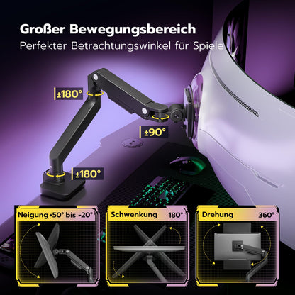 ARES WING Monitor Arm Gasfeder 17-49 Zoll - Schwarz