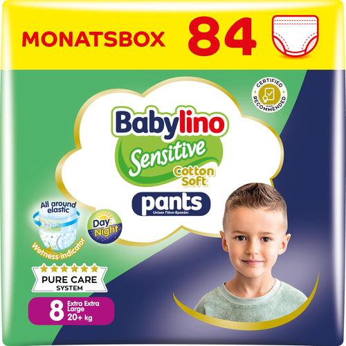 Babylino Sensitive Pants Windeln Grösse 8 XXL (20+ kg), 84 Stück – Windelhosen mit Kamillenextrakt