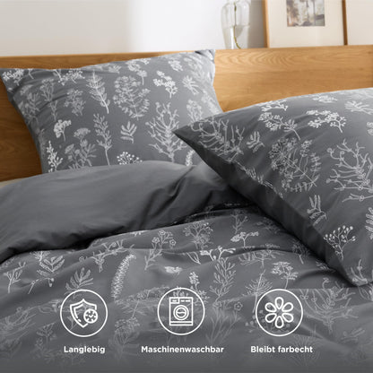 BEDSURE Bettwäsche Set 4teilig, Baumwolle Grau, 135x200 cm