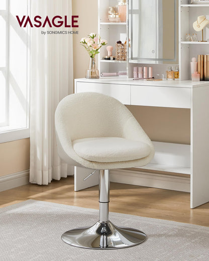 VASAGLE Drehstuhl LJB100W01 – Verstellbar für Büro & Schminktisch Cremeweiss