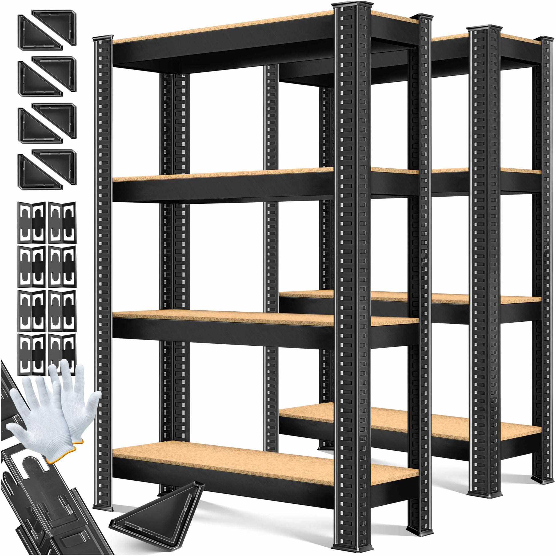 MASKO Schwerlastregal 2er-Set 160 x 80 x 40 cm, bis 700 kg, Schwarz, Metallrahmen mit MDF-Ablagen