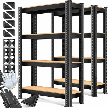 MASKO Schwerlastregal 2er-Set 160 x 80 x 40 cm, bis 700 kg, Schwarz, Metallrahmen mit MDF-Ablagen