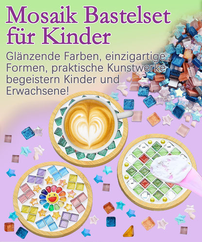 Finsink Mosaik Bastelset Kinder, DIY Untersetzer aus Holz und Glas