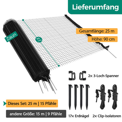 Signstek Steckzaun 25 m, 90 cm hoch, mobiler Begrenzungszaun schwarz