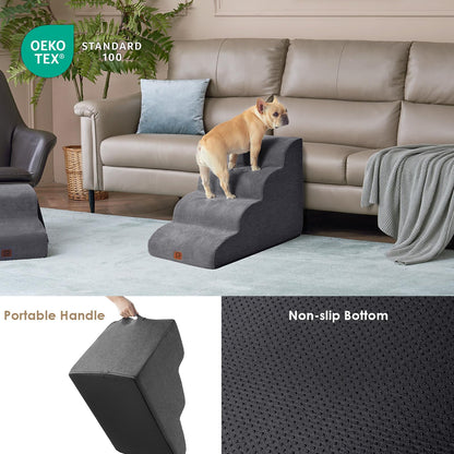 EHEYCIGA Hundetreppe 4 Stufen, 50 cm hoch, Haustiertreppe, Grau