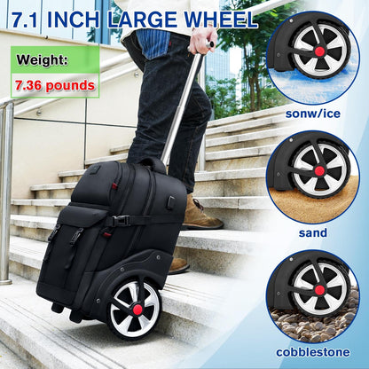 MATEIN Trolley Rucksack 17.3 Zoll mit Rollen – Schwarz für Reise & Arbeit