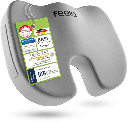 feela Orthopädisches Sitzkissen Medium, ergonomischer Memoryschaum in U-Form für Bürostuhl und Auto
