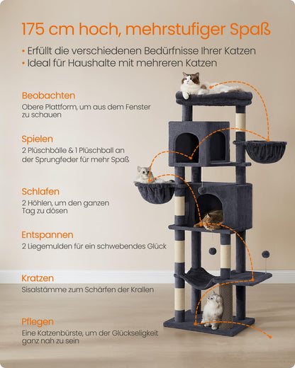 Feandrea Kratzbaum PCT182G02 XL, 175 cm, 2 Höhlen, dunkelgrau