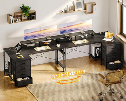 ODK L-Form Schreibtisch 140x80cm schwarz – reversibel, Schubladen