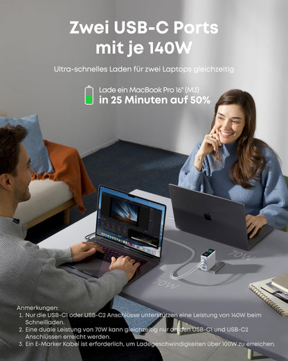 Anker 140W USB-C Ladegerät - 4-Port für Laptop & Multi-Geräte