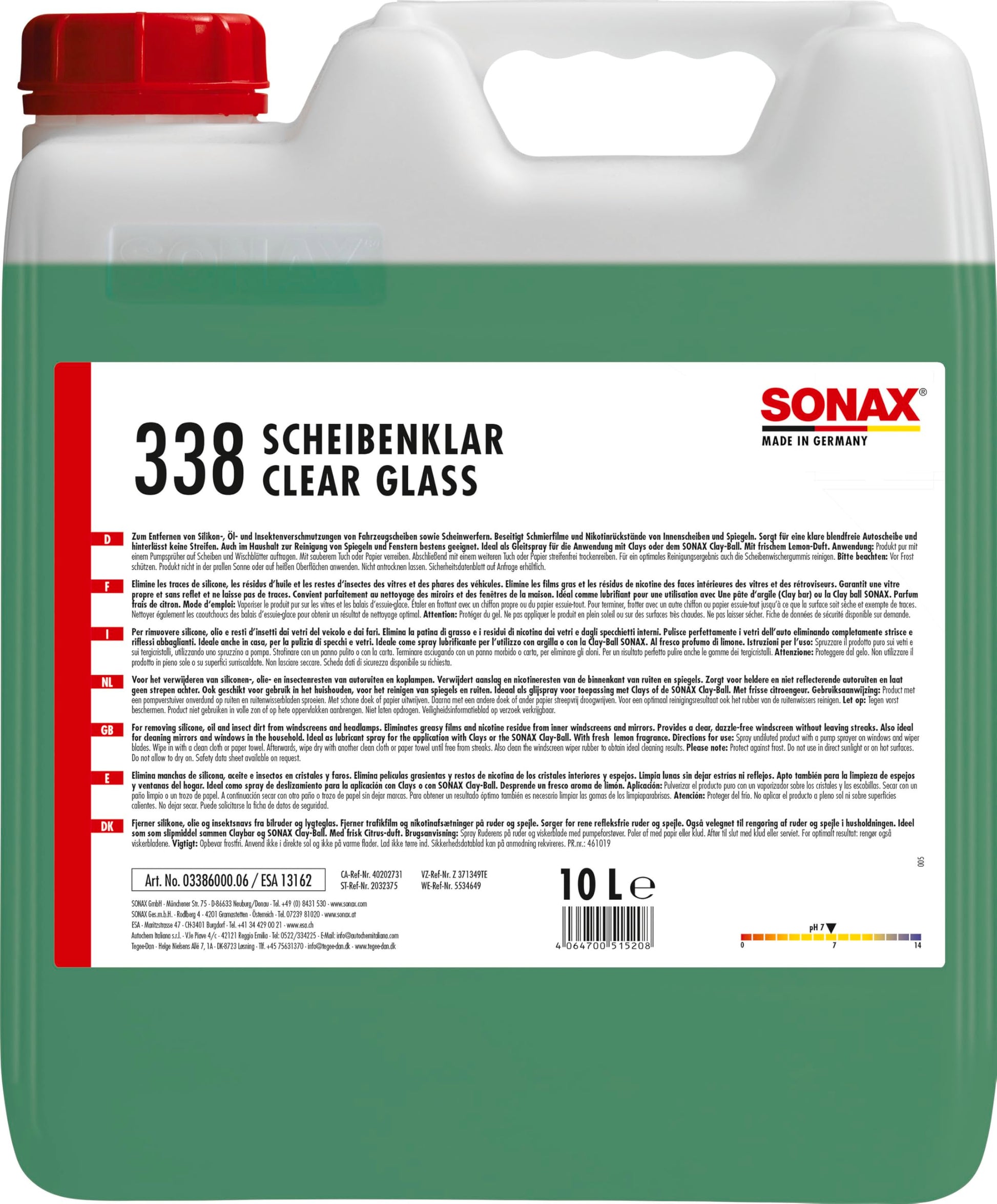 SONAX ScheibenKlar Scheibenreiniger Konzentrat – 10 Liter, blauer Kanister. Reinigt Fahrzeugscheiben für Scheibenwaschanlagen.