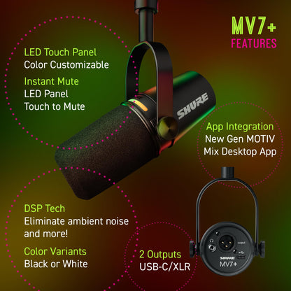 Shure MV7+ Podcast & Streaming Mikrofon USB/XLR – Schwarz