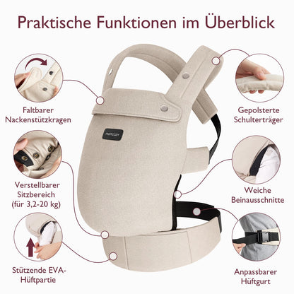 Momcozy Babytrage aus 100% Baumwolle, ergonomisch, Khaki, 3,2-20 kg