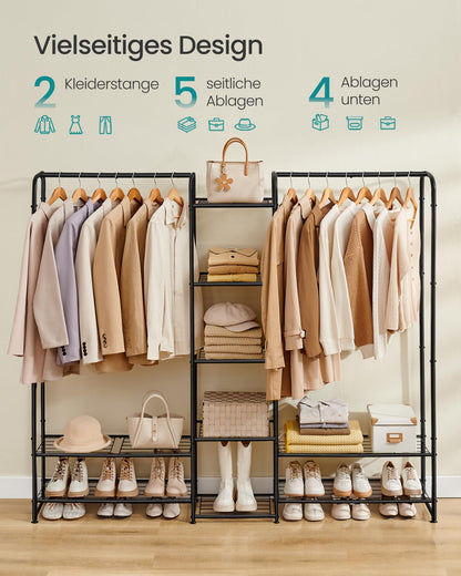 SONGMICS LGR463B01 Kleiderständer – Mattschwarz mit Ablagen