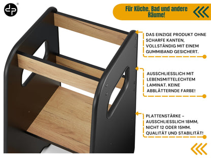 defiPad Lernturm Montessori ab 1 Jahr - Schwarz/Eiche