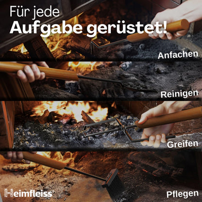 Heimfleiss® Kaminbesteck Schwarz Modern – Kaminset Premium