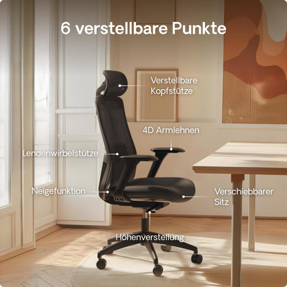 Desktronic SitOne Ergonomischer, verstellbarer Bürostuhl – Schwarz