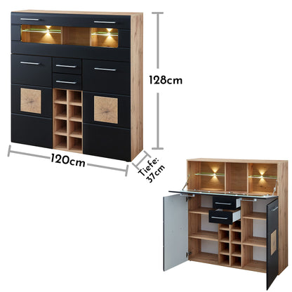 Stella Trading SONATE Barschrank – Eiche Altholz Optik, Schwarz