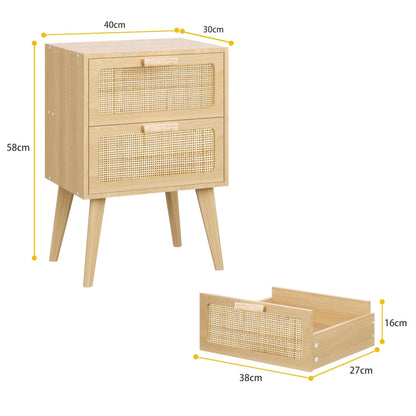 YAUKOMEL Rattan-Nachttisch mit 2 Schubladen, Beistelltisch, Natur