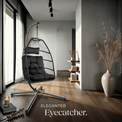 tectake® Hängesessel mit Gestell Indoor/Outdoor – Schwarz
